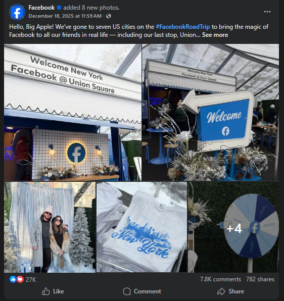 Facebook uses branded hashtags on occasion in their Facebook hashtag strategy. Usually zero hashtags.